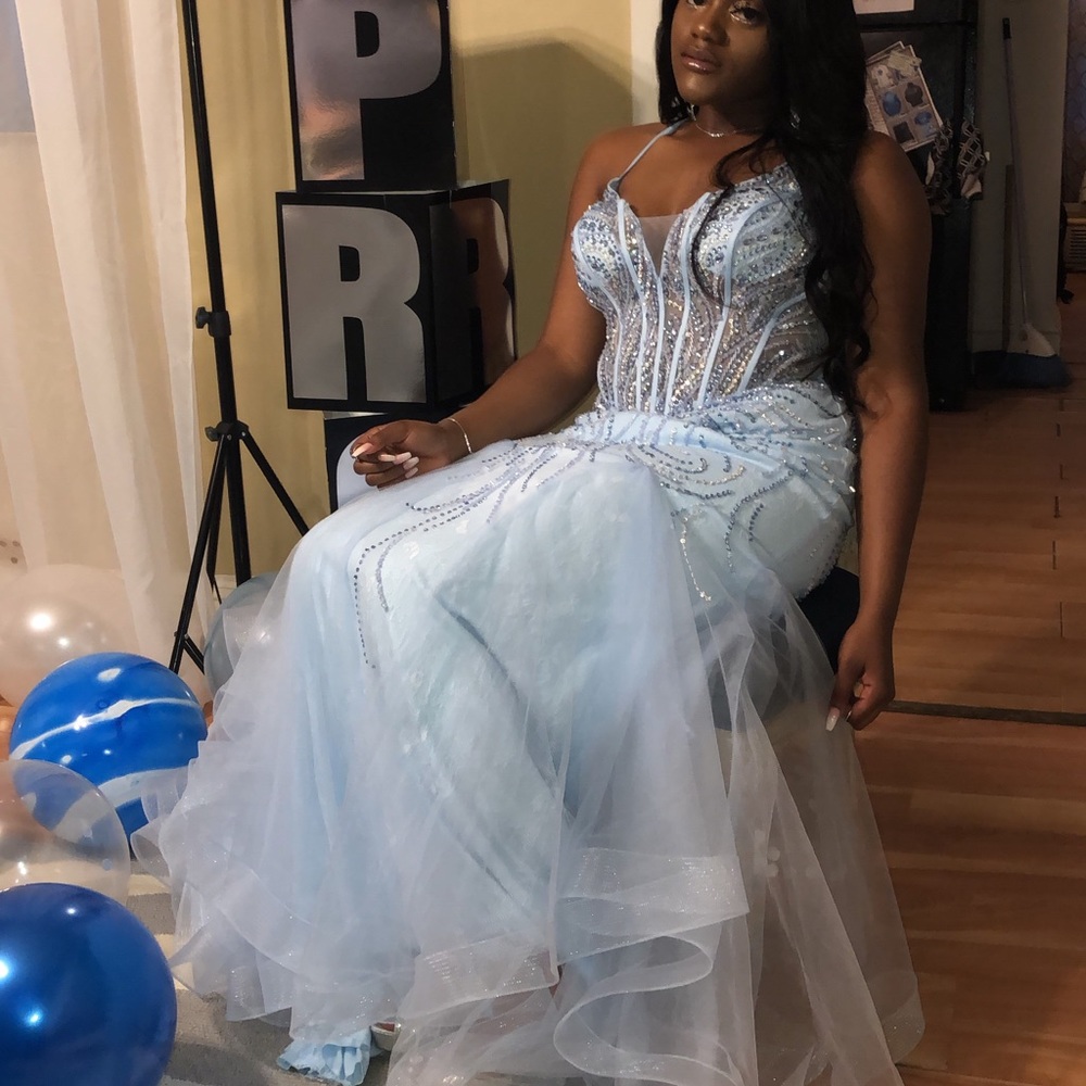 Icy blue prom dress